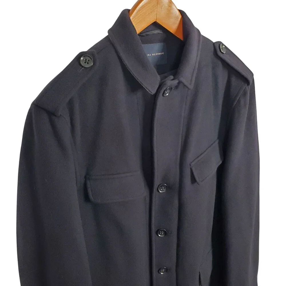 Banana Republic Mens Sz L Coat Wool Cashmere Blend Double Pocket Military Black - Picture 4 of 10